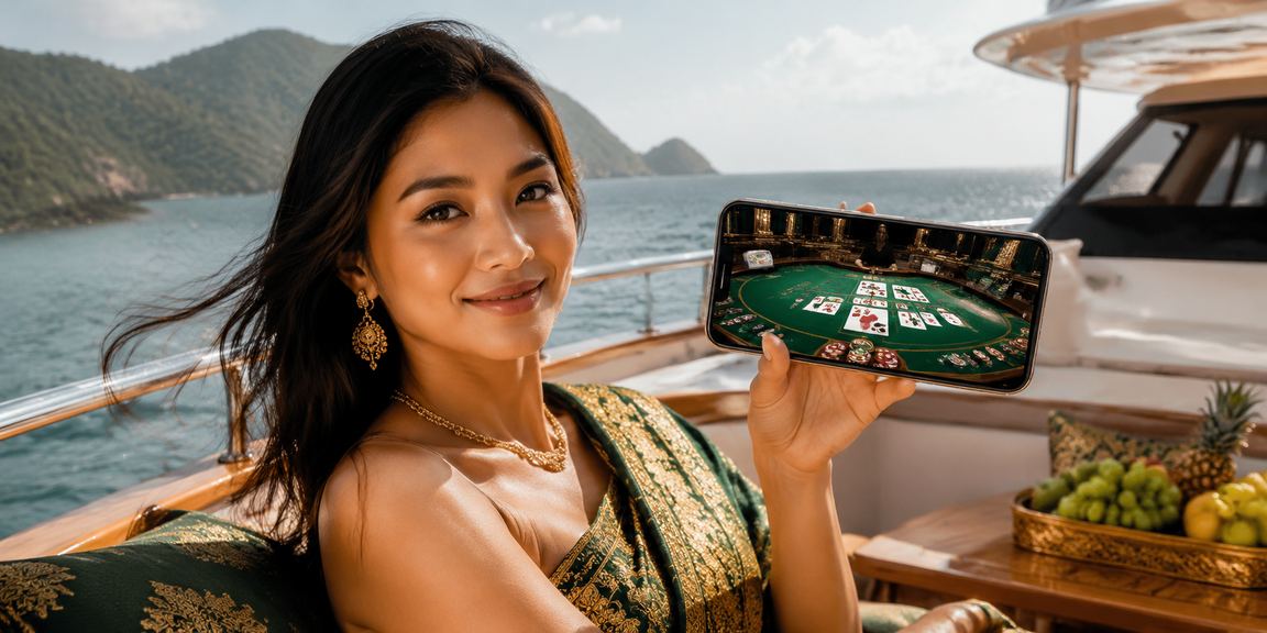 Pemain menikmati permainan baccarat di kasino online dengan suasana coffee shop Vietnam